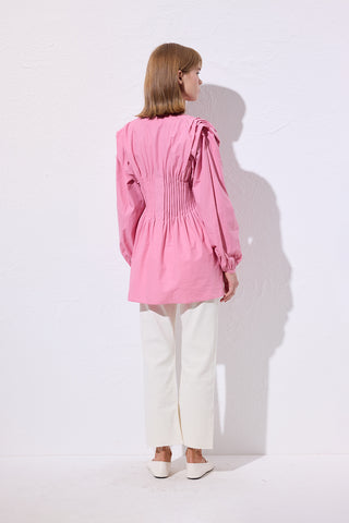 Long-Sleeve Pleated Blouse Pink
