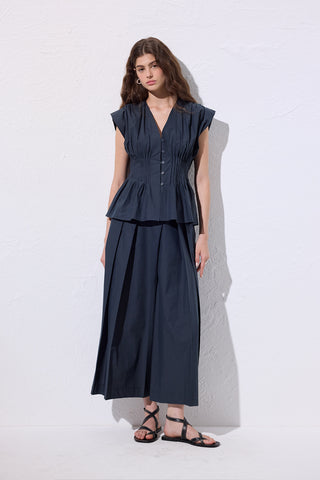 Sleeveless Pleated Blouse Navy Blue