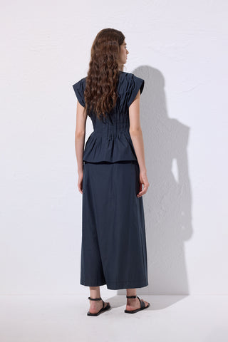 Sleeveless Pleated Blouse Navy Blue