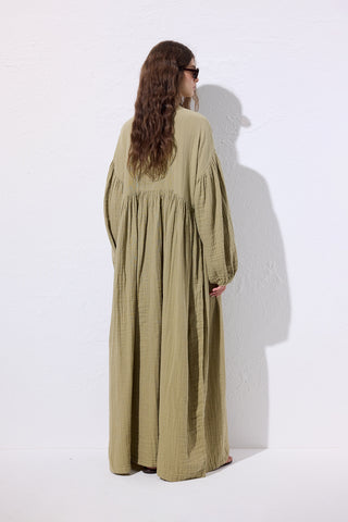 Muslin Buttoned Relaxed Dress Sage Green