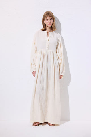 Muslin Buttoned Relaxed Dress Beige