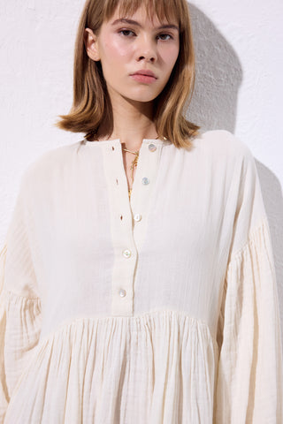 Muslin Buttoned Relaxed Dress Beige