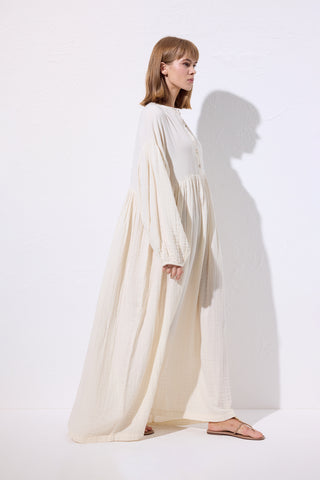 Muslin Buttoned Relaxed Dress Beige