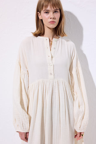 Muslin Buttoned Relaxed Dress Beige