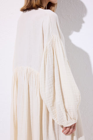 Muslin Buttoned Relaxed Dress Beige