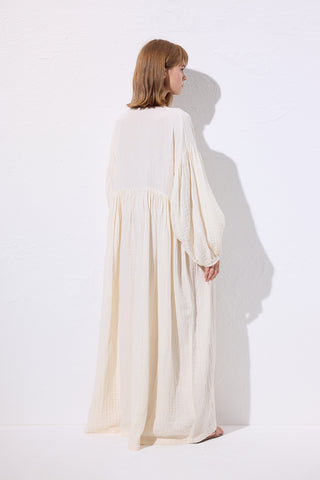 Muslin Buttoned Relaxed Dress Beige