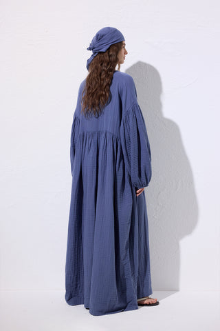Muslin Buttoned Relaxed Dress Indigo