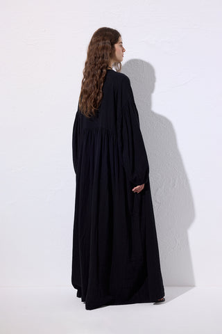 Muslin Buttoned Relaxed Dress Black