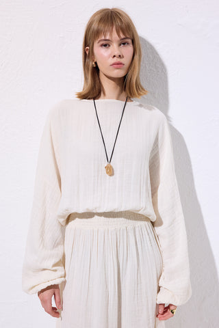 Muslin Gathered Waist Dress Ecru