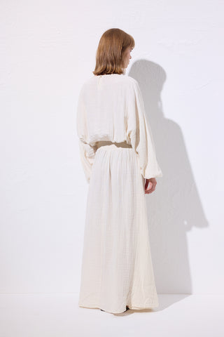Muslin Gathered Waist Dress Ecru
