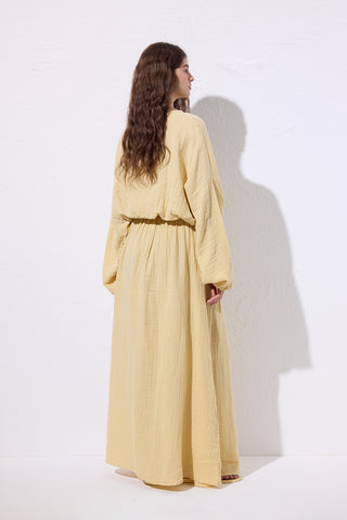 Muslin Gathered Waist Dress Yellow