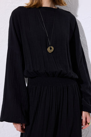 Muslin Gathered Waist Dress Black