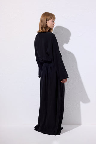 Muslin Gathered Waist Dress Black