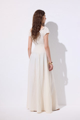 Muslin Ruched Dress Beige