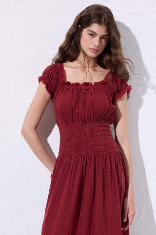 Muslin Ruched Dress Red