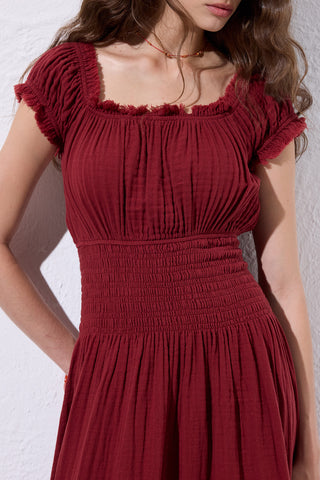 Muslin Ruched Dress Red