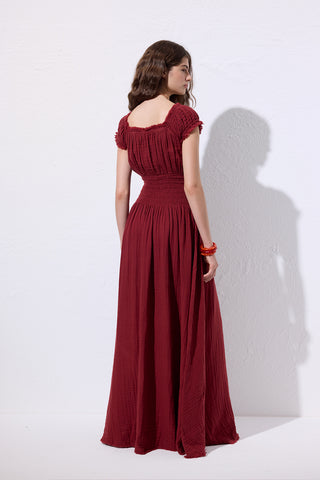 Muslin Ruched Dress Red