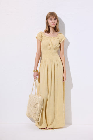Muslin Ruched Dress Yellow