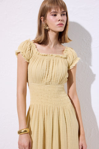 Muslin Ruched Dress Yellow