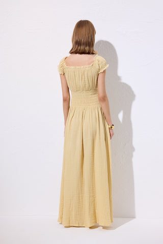 Muslin Ruched Dress Yellow