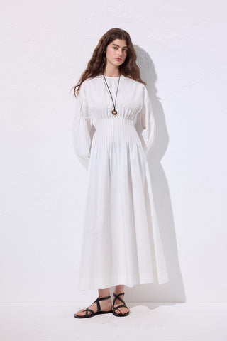 Pleated Waist Dress Ecru