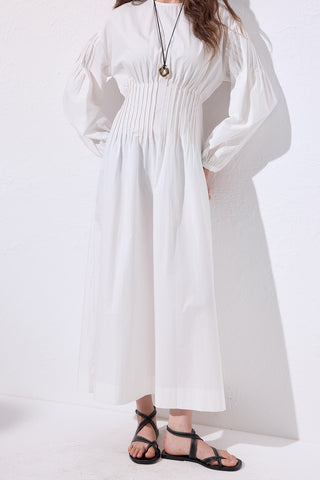 Pleated Waist Dress Ecru