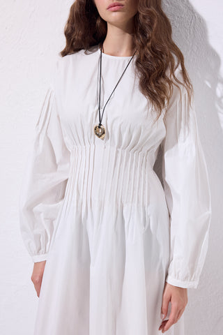 Pleated Waist Dress Ecru