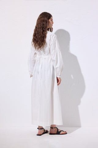 Pleated Waist Dress Ecru