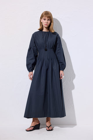Pleated Waist Dress Navy Blue