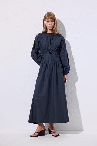 Pleated Waist Dress Navy Blue