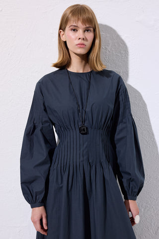 Pleated Waist Dress Navy Blue