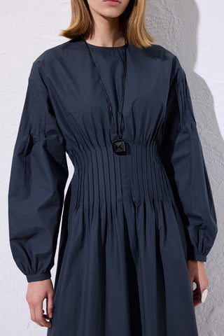 Pleated Waist Dress Navy Blue