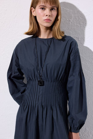 Pleated Waist Dress Navy Blue