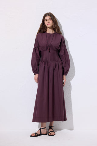 Pleated Waist Dress Damson