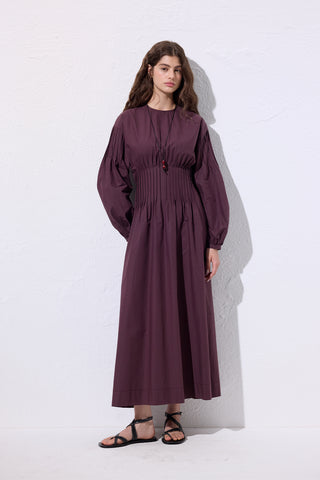 Pleated Waist Dress Damson