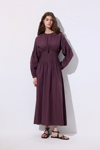 Pleated Waist Dress Damson