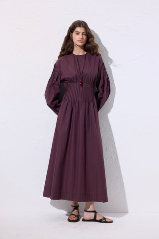 Pleated Waist Dress Damson