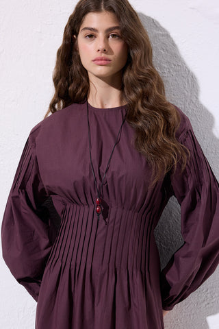 Pleated Waist Dress Damson