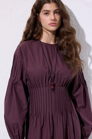 Pleated Waist Dress Damson