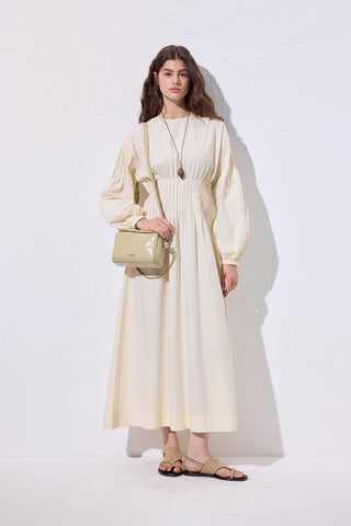 Pleated Waist Dress Soft Yellow