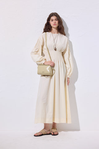 Pleated Waist Dress Soft Yellow
