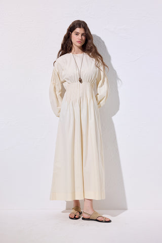 Pleated Waist Dress Soft Yellow