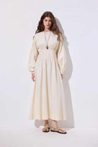 Pleated Waist Dress Soft Yellow