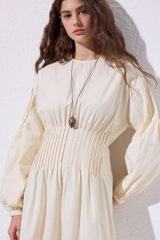 Pleated Waist Dress Soft Yellow