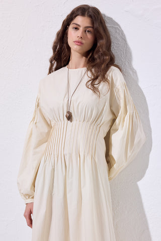 Pleated Waist Dress Soft Yellow