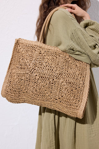 Patterned Woven Large Bag Natural