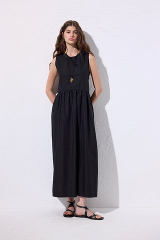 Belted Poplin Dress Black