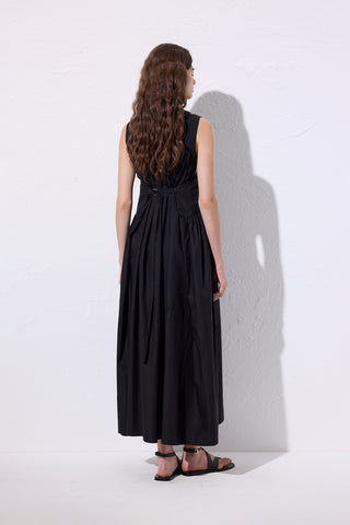 Belted Poplin Dress Black