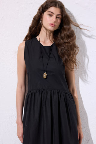 Belted Poplin Dress Black