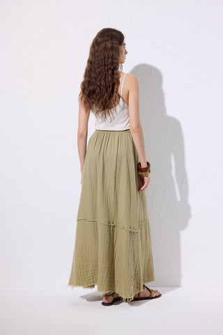 Layered Muslin Maxi Skirt Sage Green